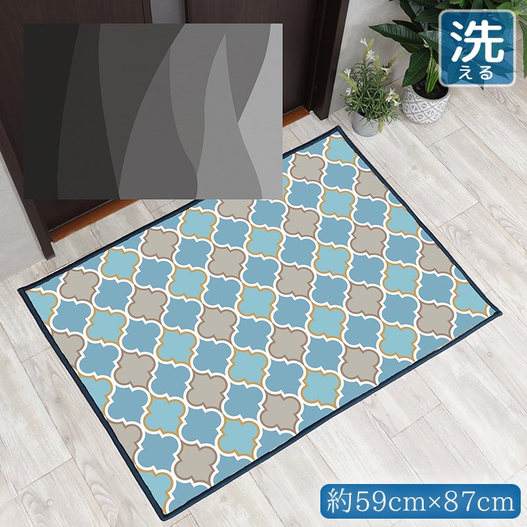 樂天商城 - 玄関マット 室内 おしゃれ 洗える 約59×87cm キッチンマット アクセントマット イラスト マット 敷物 転写プリント TEN047-B アブストラクトグレー