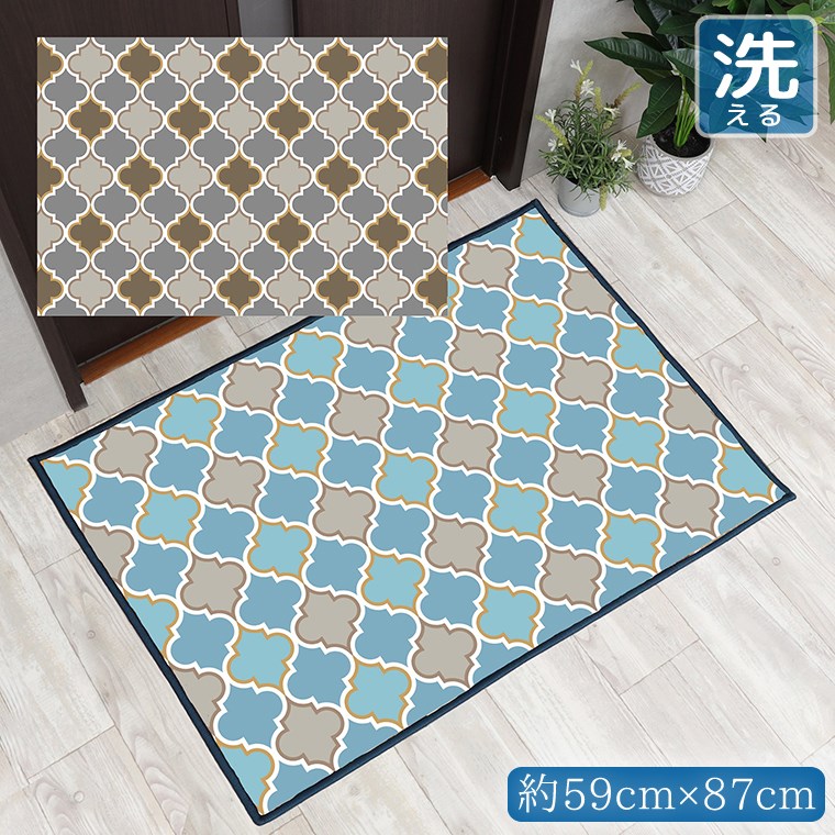 Rakuten - 【全品対象5％OFF】 玄関マット 室内 おしゃれ 洗える 約59×87cm キッチンマット アクセントマット イラスト マット 敷物 転写プリント TEN056-B モロッカンブラウン