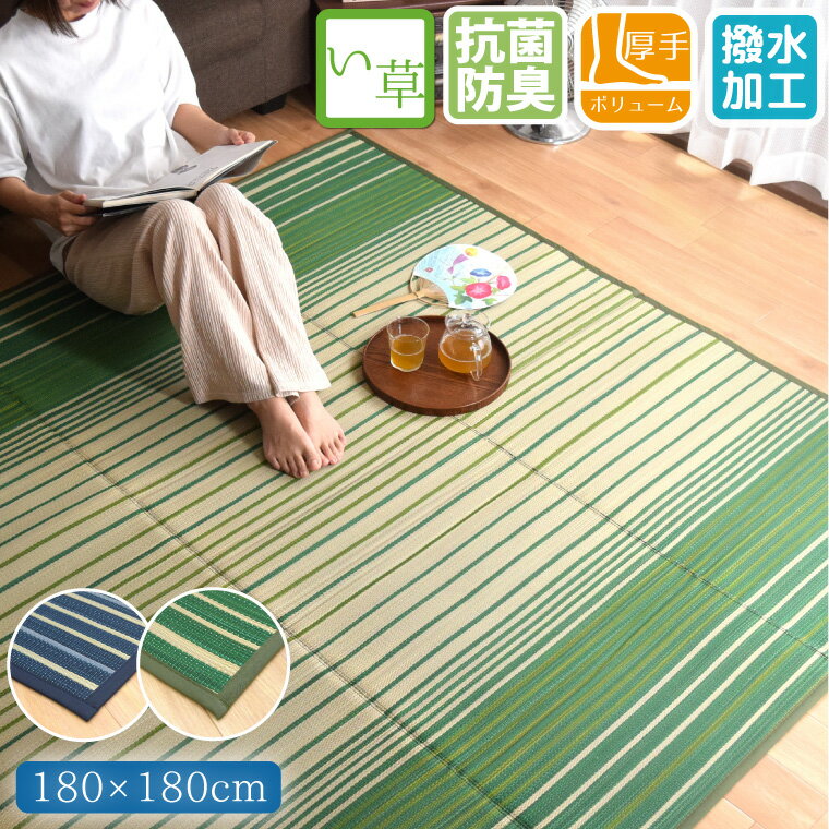 樂天商城 - い草 ラグ 夏用 カーペット 2畳 約180×180cm グラデーション シンプル コンパクト 天然素材 ごろ寝 イ草 撥水 ウレタン入り ボリューム 上敷き ござ 畳 正方形 マット おしゃれ センターラグ