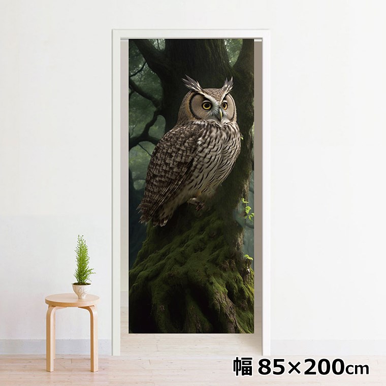 のれん 暖簾 洗える 目隠し 間仕切り タペストリー オリジナルプリント 転写 約85×200cm 200丈 ミラーレース NOR-C077 フクロウ