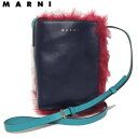 MARNI マルニ MUSEO NANO レザー×ファー ショルダーバッグ LEATHER / ECO FUR BAG レッド×ネイビー 新品 レディース ブラ...