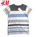 H&M エイチアンドエム マルチボーダー 半袖Tシャツ ブルー×グレー キッズライン 7-8Yボーイズ 春夏 7-8歳
