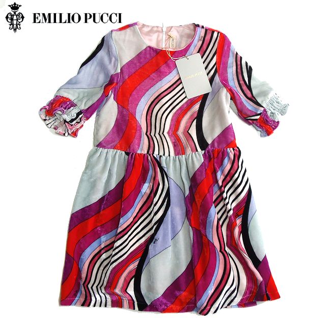 EMILIO PUCCI Junior エミリオ プッチ キッズ ベルベット 七分袖 ワンピース マルチカラー 新品 ブランド 子供服 女の子 シモネッタ 6歳...