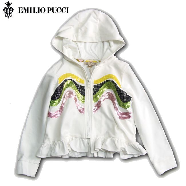 EMILIO PUCCI Junior エミリオ プッチ キッズ ジップパーカー スパンコール×フリル コットン 6歳サイズ 新品 コンビニ受取対応商品 ブラン...