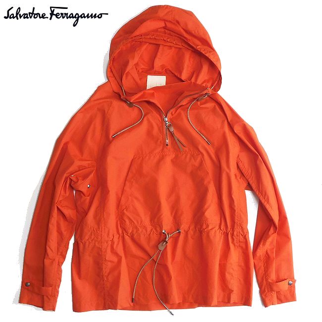 サルヴァトーレ フェラガモ Ferragamo ナイロン フーデット ブルゾン オレンジ 48サイズ 新品 メンズ ブランド 春夏&秋口 アウター Mサイズ