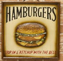 【アンティーク風 ボード　ハンバーガー 】カントリー　雑貨・壁掛け・HUMMBURGER表札・ウエルカムボードハンバーガー