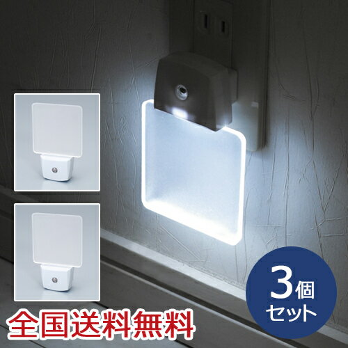 【ポイント10倍】LEDナイトランプ 光センサー 自動点灯 コンセント式 ホワイト お得な3個セット