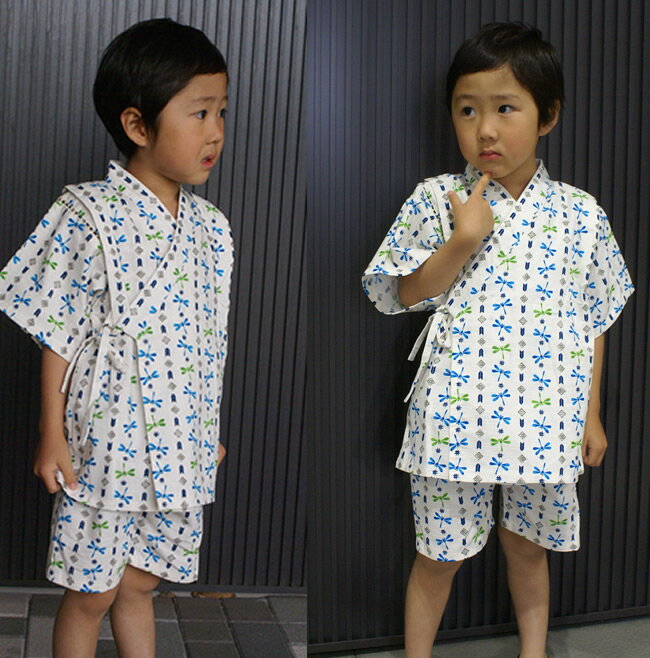 在庫僅か昭和レトロ甚平むかし甚平　とんぼ生地が良い!!日本製生地使用レトロなトンボ柄　オフ白90.100..