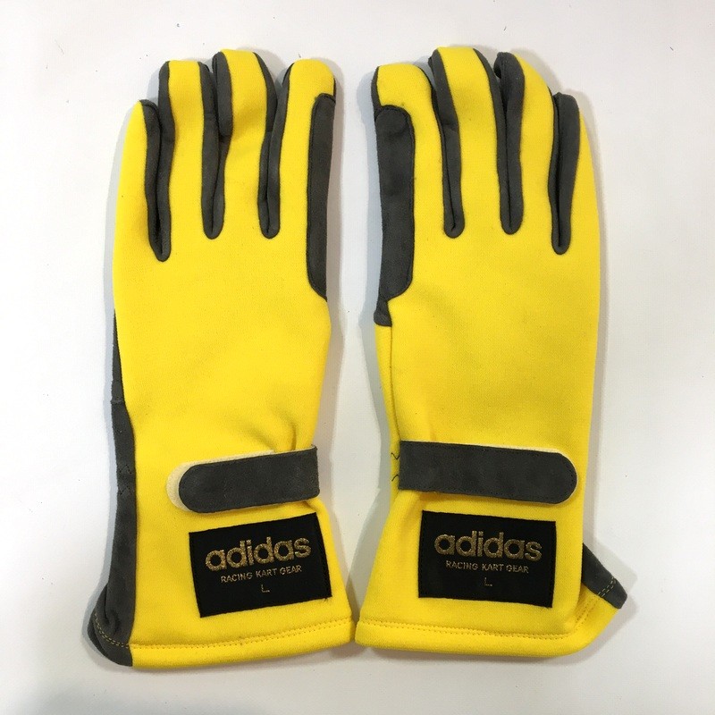 【中古】adidas アディダス レーシングカートグローブ Lサイズ イエロー グレー 手袋 メンズ バイク用品 ◇TA4080