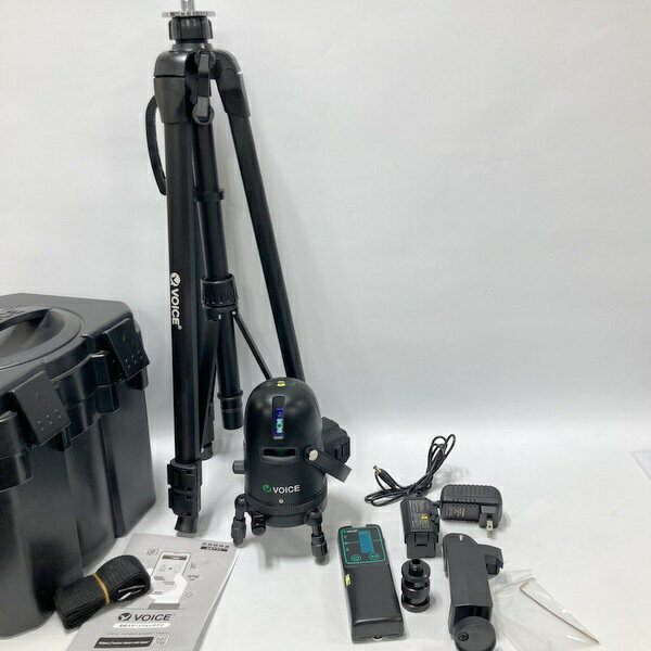 【中古】VOICE ヴォイス 2ライン グリーンレーザー墨出し器 Model-G2 受光器 三脚付き タテ ヨコライン アプリ遠隔操作 タッチスイッチ★63