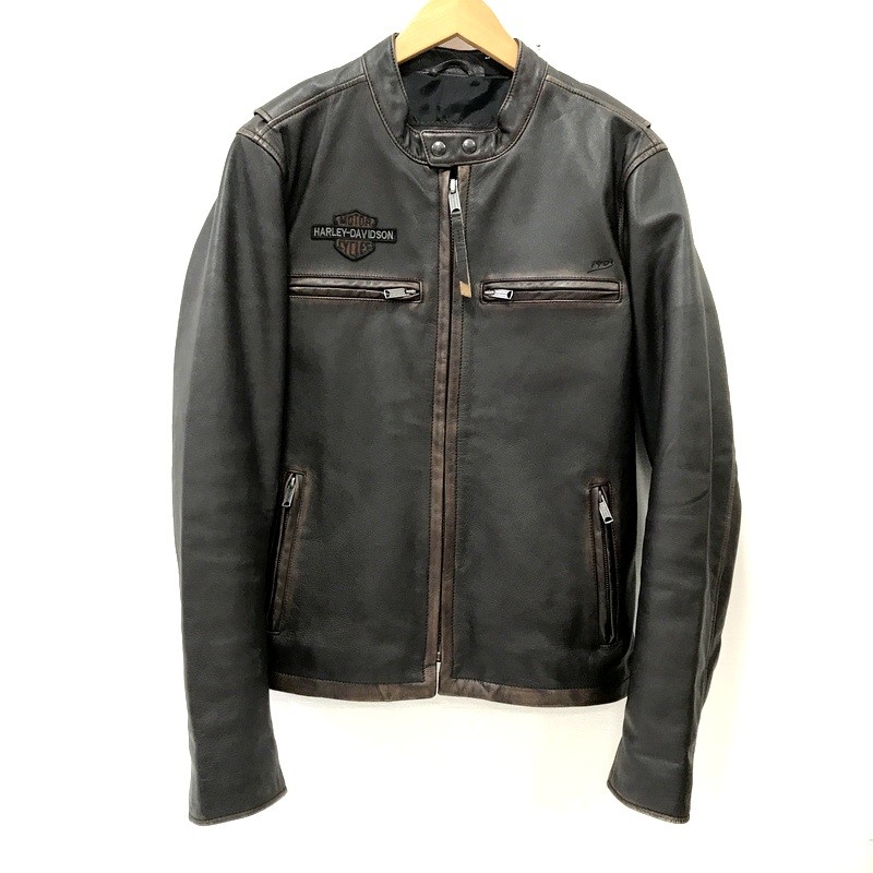 【中古】HARLEY DAVIDSON ハーレーダビッドソン レザーライダースジャケット RN103819 CA03402 Mサイズ メンズ ブラウン ◇TA4545