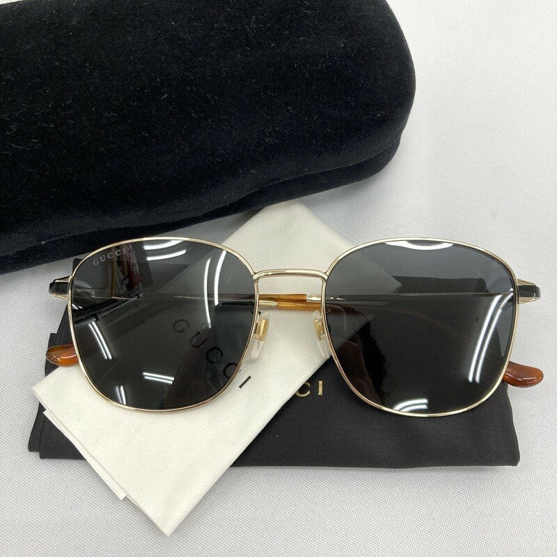 Rakuten - 【中古】 GUCCI グッチ メタルフレームサングラス GG0575SK-001 アジアンフィット アイウェア 男女兼用 ブラック ゴールド ブラウン 眼鏡 ★SS496