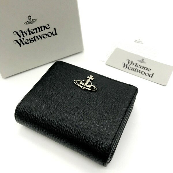 【中古】 Vivienne Westwood 二つ折り がま口 財布 SMOOTH LEATHER スムースレザー メンズ ブラック系 ヴィヴィアンウエストウッド 服飾小物 B1170◆