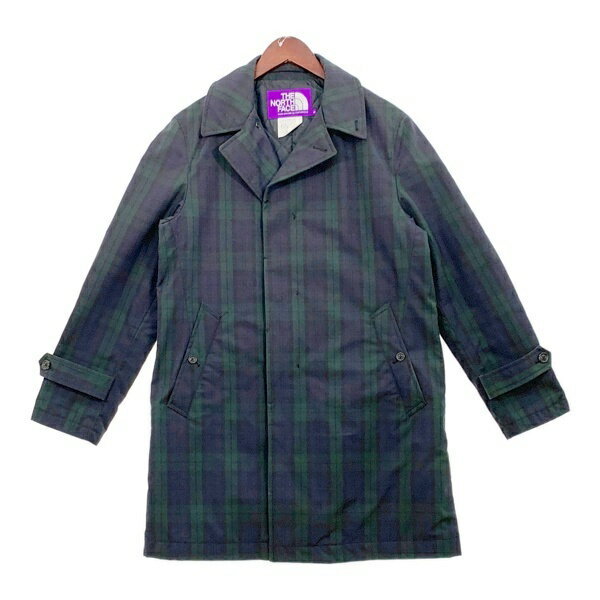 【中古】ノースフェイスパープルレーベル チェック ステンカラーコート 裏地キルティング メンズ Sサイズ グリーン系 THE NORTH FACE PURPLE LABEL アウター DM10164■