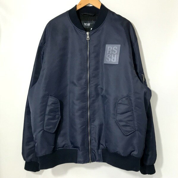 【中古】 RAF SIMONS 231-M619 Classic bomber with leather patch ボンバージャケット ブルゾン メンズ 44 ネイビー ラフシモンズ アウター A3638 