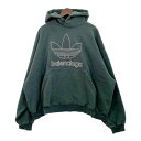 【中古】BALENCIAGA adidas HOODIE OVERSIZED ロゴ刺繍 スウェット パーカー フーディー オーバーサイズ メンズ Lサイズ グリーン バレンシアガ アディダス トップス DM10976■