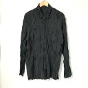 【中古】 ISSEY MIYAKE プリーツ加工シャツ ME73FJ115 古着 長袖 ダイヤ柄ステッチ シワ加工 黒 メンズ サイズ4 XL相当 ブラック イッセイミヤケ トップス A4089◆