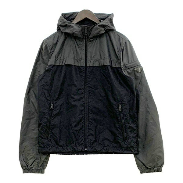 【中古】PRADA Nylon Jacket トライアングルロゴ バイカラー ナイロン ジャケット ブルゾン フーディー SGB466 S161 Q04 メンズ 48 M相当 ブラック プラダ アウター DM11137■