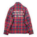 【中古】MONCLER タータンチェック ナイロン ジャケット ウィンドブレーカー フード付き バックロゴプリント メンズ 3 L相当 レッド系 モンクレール ...