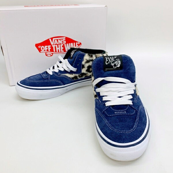 【中古】Supreme VANS 23AW 508357 HALF CAB レオパード ファー スエード スニーカー 箱付き 全タグ有り メンズ 26cm ネイビー系 シュプリーム バンズ 靴 DF11166■