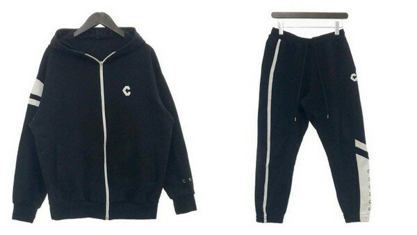 CRONOS FACING LOGO ZIP HOODIE LINE LONGPANTS スウェット セットアップ ジップパーカー フーディー ロゴ メンズ 上下38 M ブラック クロノス 上下 DM11181■