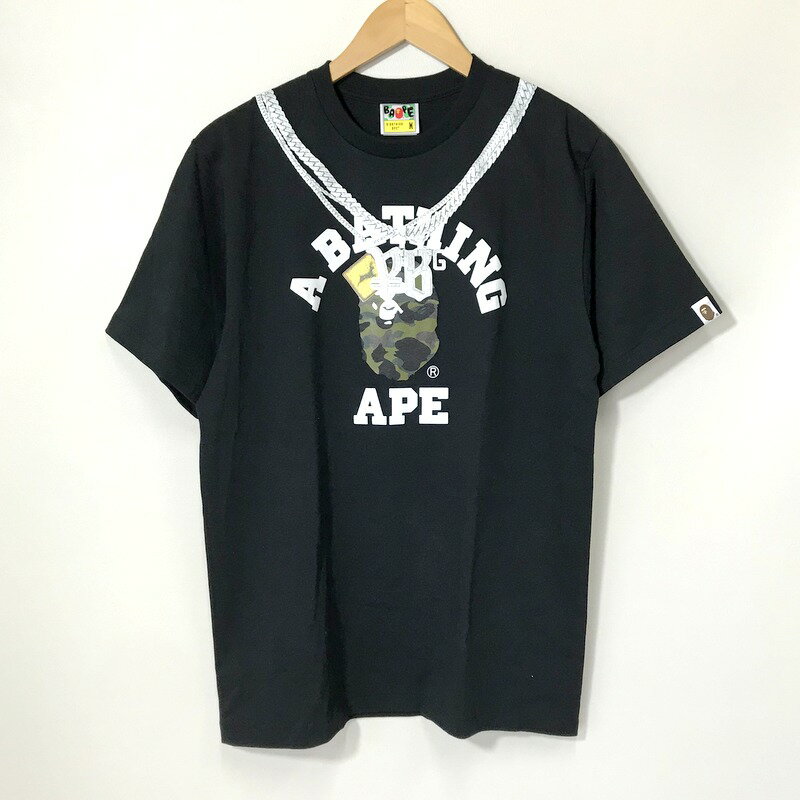 【中古】 A BATHING APE Tシャツ 美品 001TEJ731928C Yellow Bucks THE HOPE 半袖 カットソー 限定販売 プリント カレッジロゴ カジュアル 古着 メンズ Mサイズ ブラック アベイジングエイプ トップス A10213◆