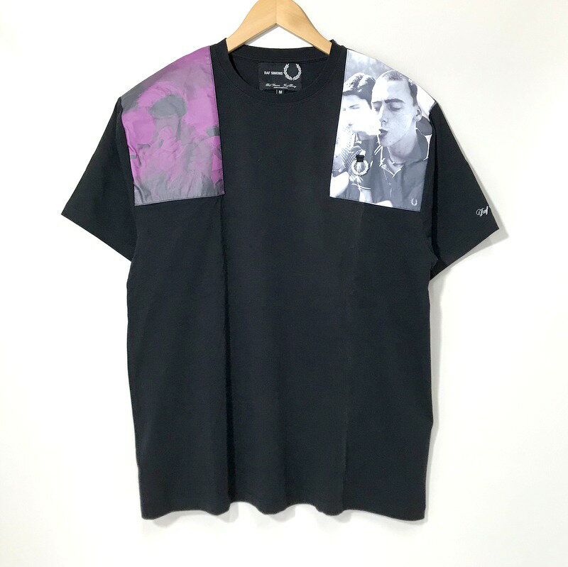 【中古】 RAFSIMONS FREDPERRY SKATE FIT SHOLDER PRINT T-SHIRT Tシャツ 半袖 カットソー クルーネック 古着 カジュアル メンズ Mサイズ ブラック ラフシモンズ フレッドペリー トップス A10160◆