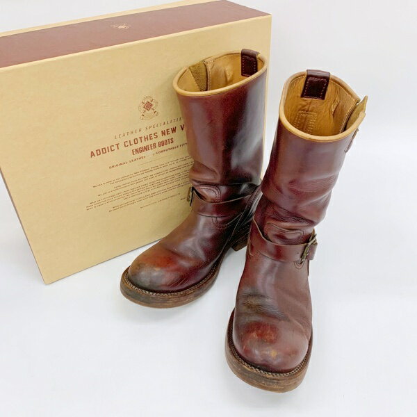 【中古】アディクトクローズ ENGINEER BOOTS エンジニア ブーツ シューズ レザー 本革 AD-S-01 箱付き メンズ 7 1/2 25.5相当 ブラウン ADDICT CLOTHES 靴 DF11507■