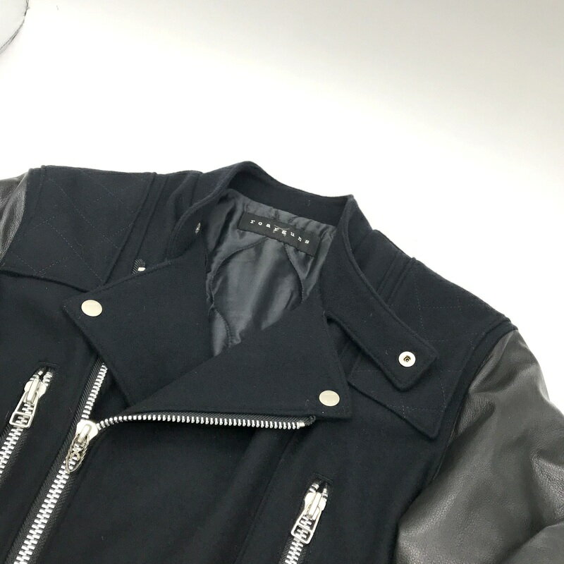 【中古】 roar guns ダブルライダースジャケット 美品 super100S MELTON×UF COW LEATHER レザー切り替え ジャケット カジュアル 古着 メンズ サイズ1 Sサイズ相当 ブラック ロアーガンズ アウター A12060◆