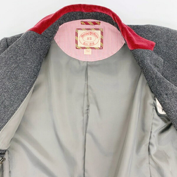 【中古】ブルックスブラザーズ ツイード ロング丈 チェスターコート 襟ベロア 通勤 ビジネス メンズ XSサイズ グレー Brooks Brothers アウター DM13602■