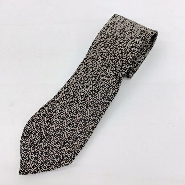 【中古】GUCCI シルク ネクタイ GG柄 幾何学 美品 イタリア製 通勤 ビジネス 二次会 プレゼント 贈り物 メンズ ブラック系 グッチ 服飾 DF13672■