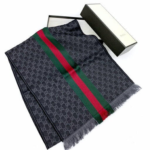 【中古】GUCCI GGパターン シェリーライン ストール マフラー 新品同様 ウール 羊毛 シルク 箱付き プレゼント 贈り物 メンズ ブラック系 グッチ 服飾 DF13838■ 【中古】GUCCI GGパターン シェリーライン ストール マフラー 新品同様 ウール 羊毛 シルク 箱付き プレゼント 贈り物 メンズ ブラック系 グッチ 服飾 DF13838■