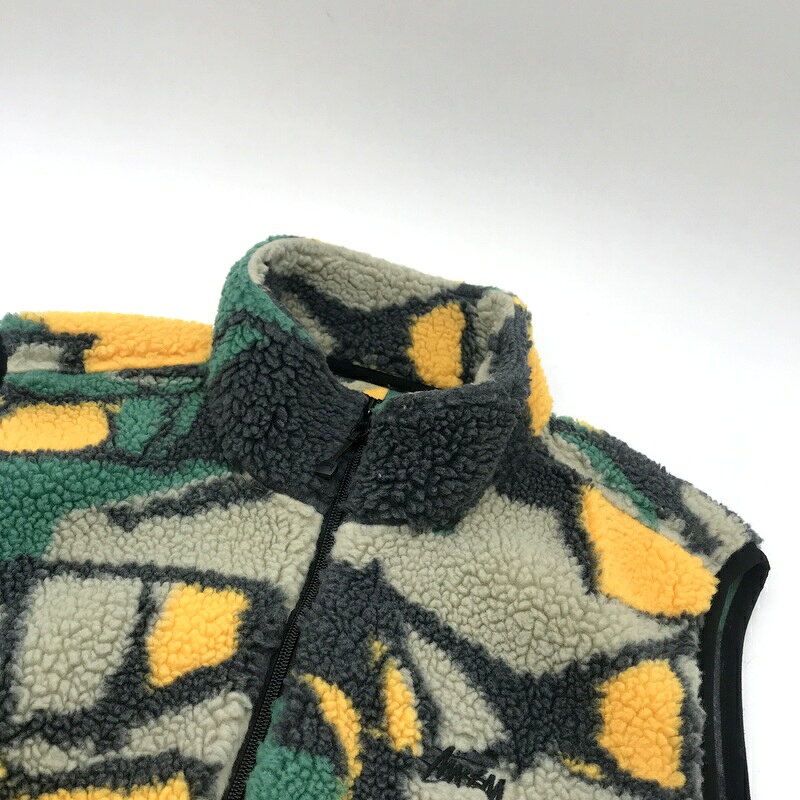 【中古】 STUSSY シェルパフリースベスト ボアベスト Block Sherpa Vest ロゴ 刺繍...