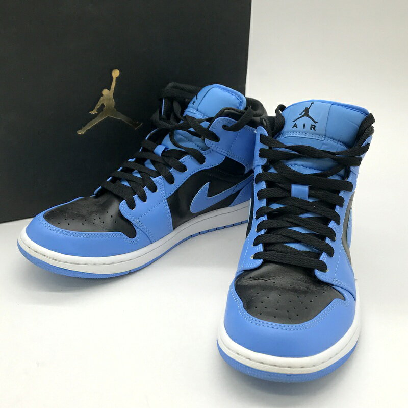 【中古】 NIKE AIR JORDAN 1 MID スニーカー DQ8426-401 ハイカット シューズ 8ホール エアジョーダン1 カジュアル メンズ 27cm ブルー ブラック ナイキ 靴 B13047◆