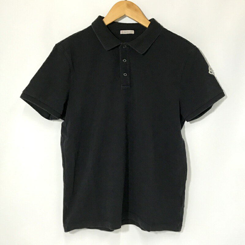 【中古】 MONCLER ポロシャツ C-SCOM-20-45741 半袖 襟ロゴ TEE シンプル Tシャツ カジュアル 古着 メンズ Mサイズ ブラック モンクレール トップス A13173◆