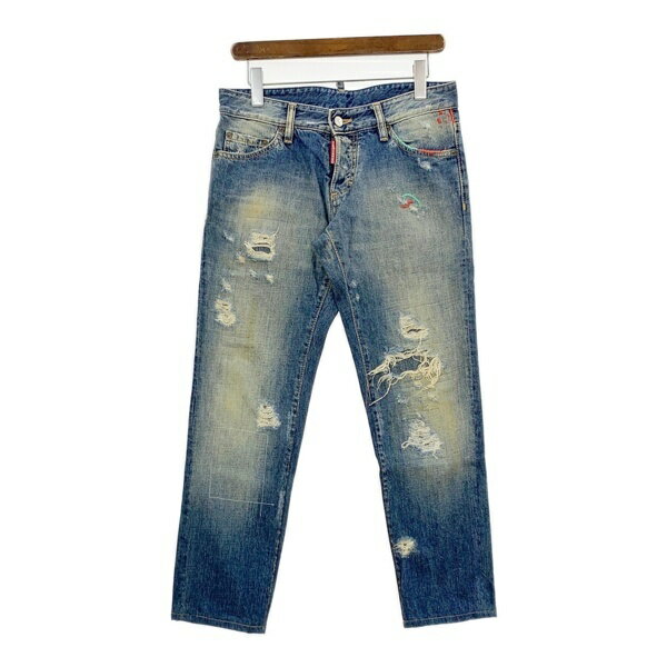 【中古】ディースクエアード Color Stech Damaged Slim Denim カラーステッチ ダメージ スリム ジーンズ デニムパンツ メンズ サイズ44 インディゴ DSQUARED2 ズボン DM14806■