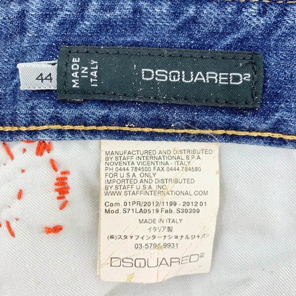 【中古】ディースクエアード Color Stech Damaged Slim Denim カラーステッチ ダメージ スリム ジーンズ デニムパンツ メンズ サイズ44 インディゴ DSQUARED2 ズボン DM14806■