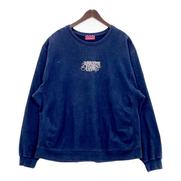 【中古】バッズプール CLASSIC LOGO CREW NECK SWEAT SHIRT クルーネック スウェット ロゴ 刺繍 裏毛 メンズ XLサイズ ネイビー BUDSPOOL トップス DM15205■