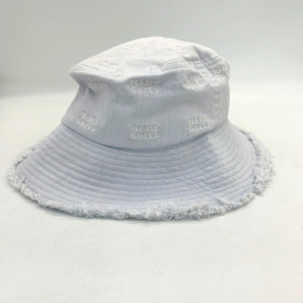 【中古】PEARLY GATES パーリーゲイツ バケットハット バケハ 帽子 053-3187512 ロゴ 総柄 刺繍 ゴルフウェア 男女兼用 ライトブルー 服飾 DF16417■