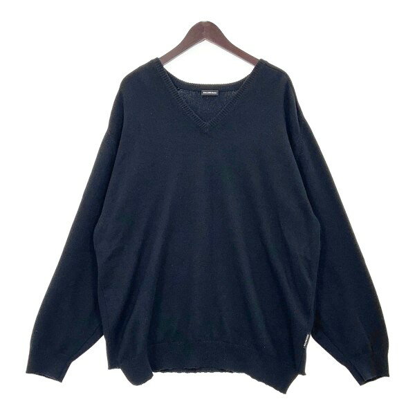 【中古】BALENCIAGA バレンシアガ カシミア ニット セーター Vネック メンズ Mサイズ ブラック トップス DM17004■
