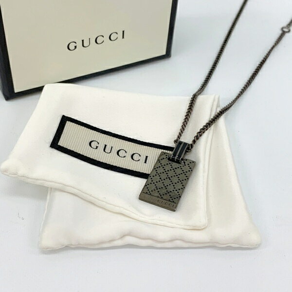 【中古】GUCCI グッチ ディアマンテ ネックレス ペンダント アクセサリー Ag925 スクエアプレート メンズ シルバー系 服飾 DF17243■