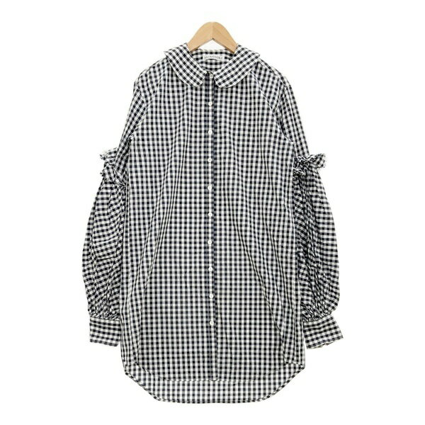 乐天商城 - 【中古】AKIKO AOKI アキコアオキ チュニック シャツ ロングトップス ギンガムチェック レディース フリーサイズ ブラック トップス IL15262■