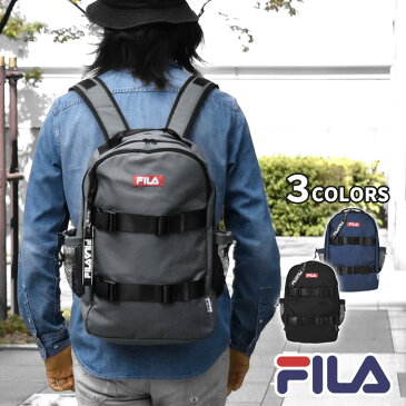 リュック メンズ/FILA フィラ ポリキャンバス ボードストラップ チャーム付き リュック 通勤 通学 A4 大容量 バッグ 無地 シンプル おしゃれ オシャレ 大きめ 軽い 軽量 ポケット 多い サイドポケット ペットボトル スケボー スケボーリュック 遠足 登山 ナイロン ブランド