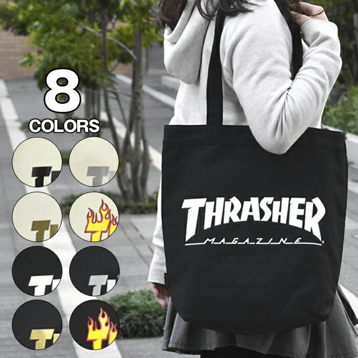 トートバッグ レディース/トートバッグ A4/THRASHER スラッシャー キャンバス トートバッグ 通勤 通学 大容量 大きめ 男女兼用 トート バッグ エコバッグ シンプル おしゃれ ストリート系 丈夫 縦長 縦型 布 コットン コットンキャンバス ブランド ロゴ THC-800