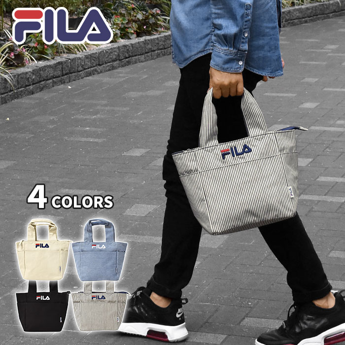 FILA バッグ（メンズ） トートバッグ メンズ/ FILA フィラ キャンバス デニム ミニ トートバッグ 男性 男子 トート 小さめ 小さい バッグ 手提げバッグ ハンドバッグ サブバッグ ミニバッグ ポケット 多い たくさん 無地 シンプル 軽量 軽い かっこいい おしゃれ オシャレ 生成り 布 ブランド