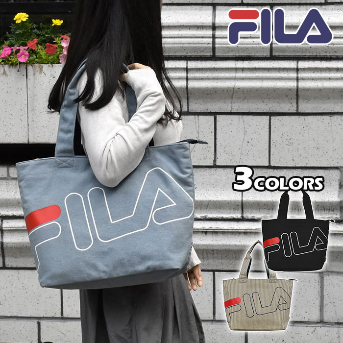 FILA フィラ キャンバス デニム ビッグ トートバッグ /レディース 女性 女子 トート バッグ マザーズバッグ ママバッグ 大きめ 大容量 シンプル 無地 ファスナー付き ポケット 多い たくさん おしゃれ かわいい 可愛い 大人 肩掛け 肩がけ 通勤 通学 A4 旅行 ブランド/