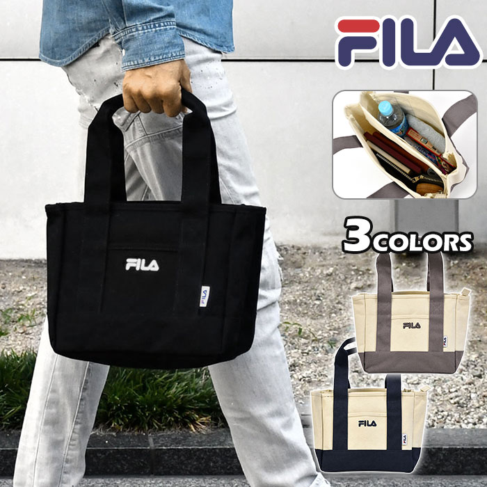 FILA フィラ キャンバス 仕切り ミニトートバッグ トートバッグ メンズ 小さめ ファスナー付き 通勤 無地 軽い オシ…