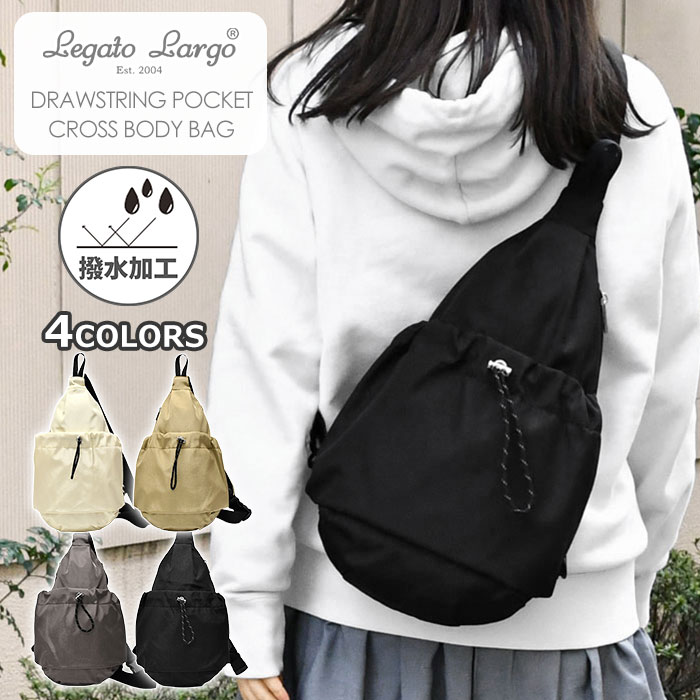 Legato Largo Women's Body Bag - Stylish and Elegant / Drawstring Crossbody Bag LI-E1626 / Water-repellent Nylon Drawstring Bag / One-Shoulder Bag / Crossbody Bag / Vertical / A5 Size / Adult / Sophisticated / Mother's Bag / Simple /