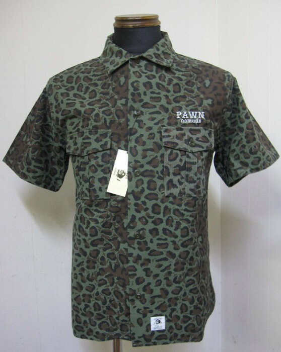 PAWN(パウン) LEOPARD BEACH SHIRT 9303 レオパルド・ビーチ半袖シャツ-OLIVE【送料無料】