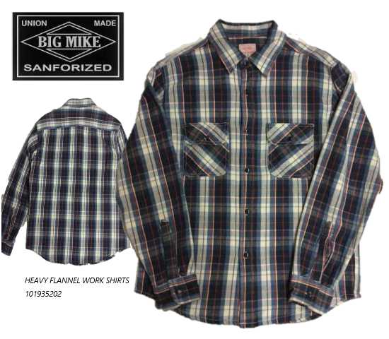BIG MIKE（ビッグマイク）HEAVY FLANNEL WORK SHIRTS　ヘビーフランネルワークシャツ ネルシャツ 101935202 -BLUE x WHITE／アメカジ　ヴィンテージ　長袖シャツ　ネルシャツ　メンズシャツ